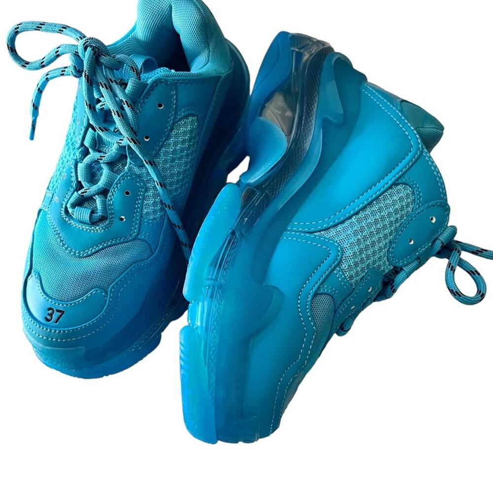 Balenciaga Triple S Clear Sole Cyan Blue Chunky Dad Sneaker NIB Womens Size 37 - Picture 4 of 13
